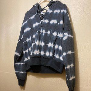 Free People Movement Womens Grey/White Tie Dye Crop Lace Up Accent Hoodie Medium